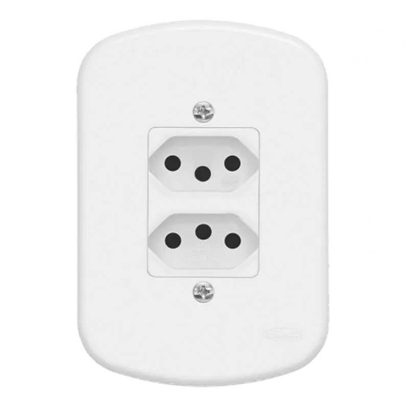 TOMADA PAD DUPLA 2P+T DISTANC. 10A C/PLACA SB